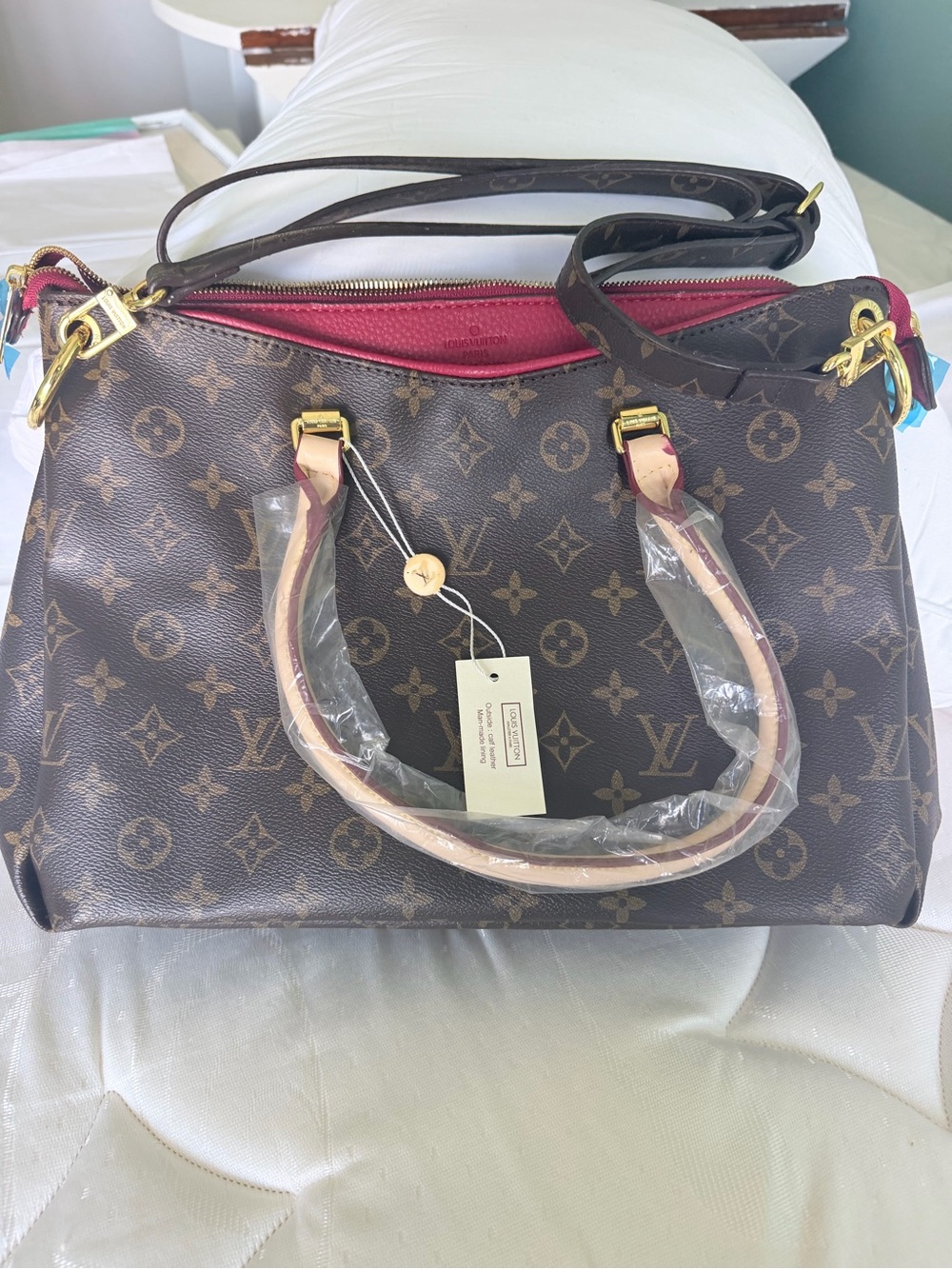 Louis Vuitton Monogram Pallas Shoulder Bag Red Interior Trim